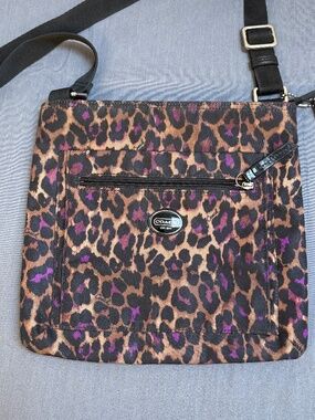 Coach ocelot leopard print crossbody bag, black, brown brown and purple